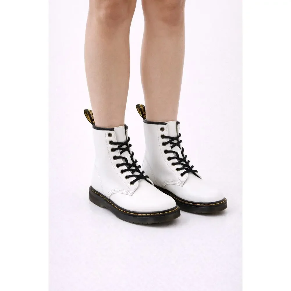 DR. MARTENS | Zavala White Patent Combat Boots Lace-Up Unisex | Size 10 11